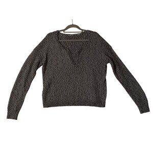 Athleta V-Neck Black & White Knit Sweater Women XL Cotton Blend